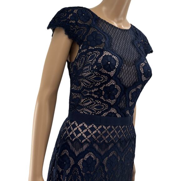 Tadashi Shoji Midnight Blue Brogan Nude Lace Cocktail Dress - Picture 6 of 11